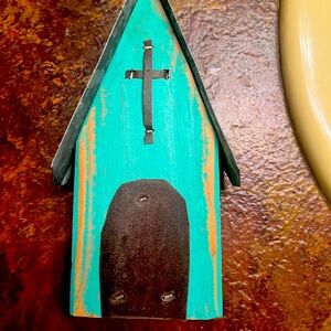 Rustic Teal and Brown Decor with Cross